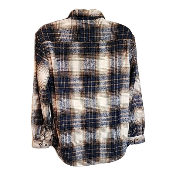 Molokai Surf Plaid Flannel Shirt Long Sleeve Button Up Blue Brown Men Large - Picture 3 of 5